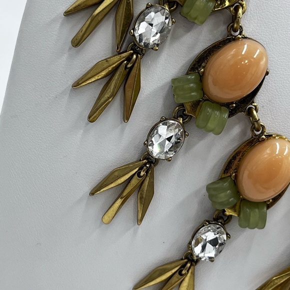 J Crew Peach Blush & Sage Green and Crystal and metal Statement Bib Necklace - Picture 7 of 16